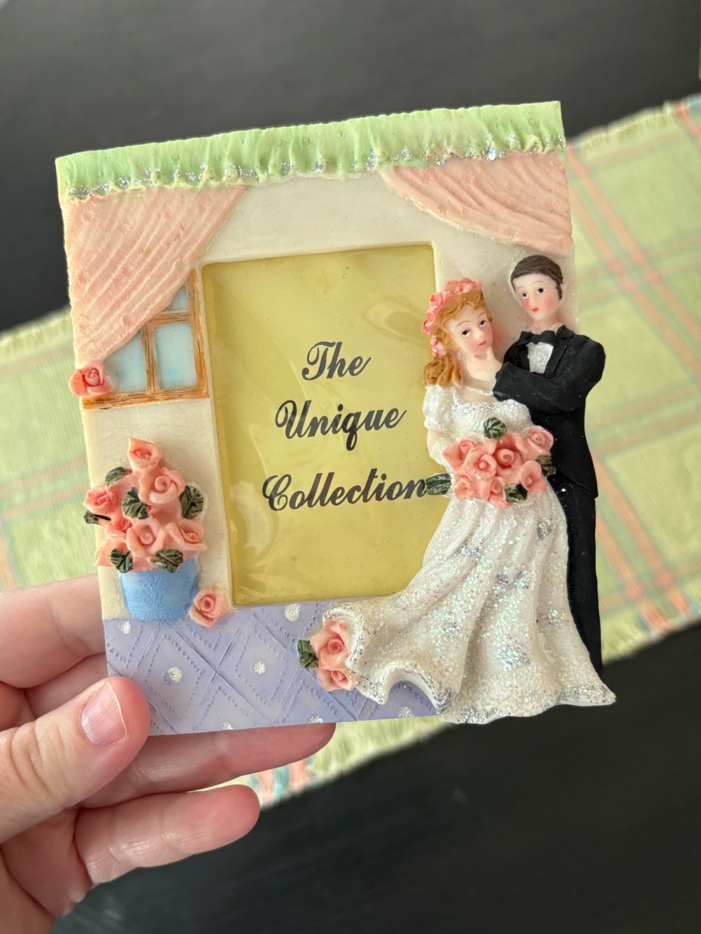 Y2K The Unique Collection Bride Groom Wedding Photo Frame Pastel Resin